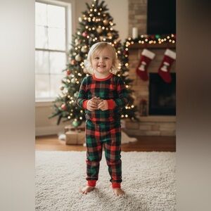 Kids Christmas Pajama Set – Size 5–6Y – Blue Santa Claus Print